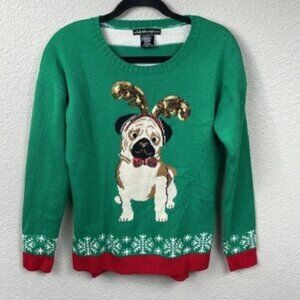 United States Sweaters Pug Ugly Christmas Sweater Holiday Party Dog Green Sz M